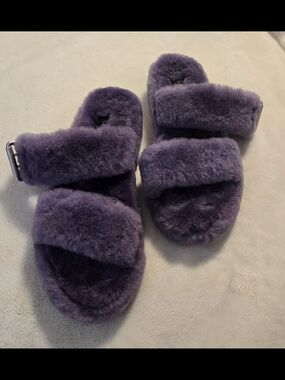 UGG Purple Fluff Yeah Double Strap Shearling Slide Sandals Luxury Loungewear 8